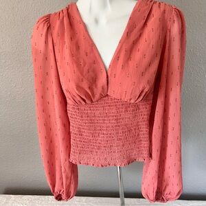 Express Coral Pink Smocked Blouse XXS NWT